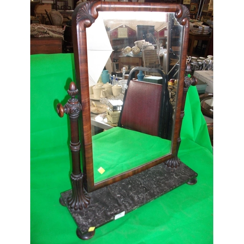 196 - MAHOGANY DRESSING TABLE MIRROR ON MARBLE PLINTH