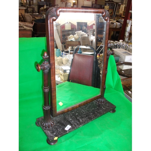 196 - MAHOGANY DRESSING TABLE MIRROR ON MARBLE PLINTH