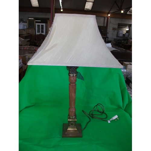 197 - LARGE BRASS WOODEN LAMP WITH SQUARE SHADE 32'' HIGH - WARRANTED UNTIL 12 NOON TUES FOLLOWING THE ABO... 