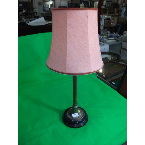 198 - BRASS ANTIQUE TABLE LAMP WITH SHADE 27'' - WARRANTED UNTIL 12 NOON TUES FOLLOWING THE ABOVE SALE