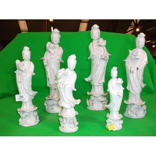 202 - GRADUATED SET OF SIX PORCELAIN JAPANESE LADY FIGURINES