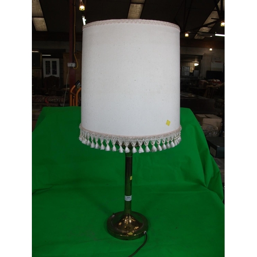 205 - BRASS TABLE LAMP WITH CREAM SHADE - WARRANTED UNTIL 12 NOON TUES FOLLOWING THE ABOVE SALE