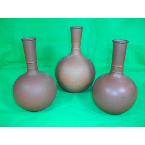 222 - PAIR OF BOTTLE VASES ONE  23 CM HIGH & ONE BOTTLE VASE 26 CM HIGH