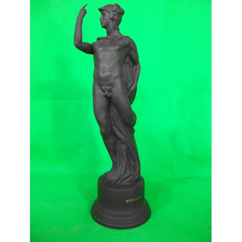 230 - WEDGEWOOD BLACK BASALT MERCURY FIGURINE 27.5CM HIGH  IN ORIGINAL BOX