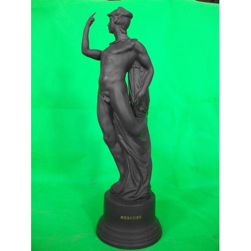 230 - WEDGEWOOD BLACK BASALT MERCURY FIGURINE 27.5CM HIGH  IN ORIGINAL BOX