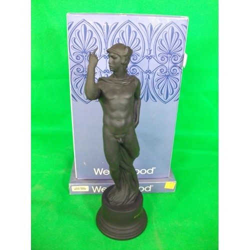 230 - WEDGEWOOD BLACK BASALT MERCURY FIGURINE 27.5CM HIGH  IN ORIGINAL BOX