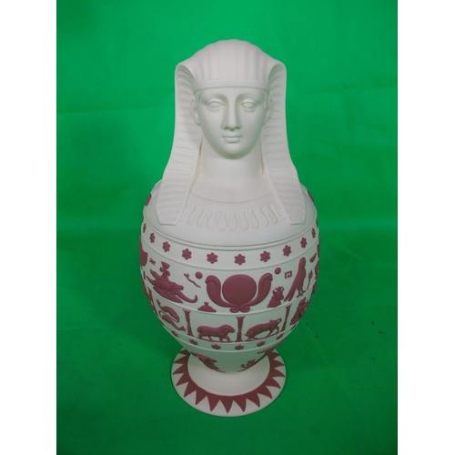 231 - WEDGEWOOD EGYPTIAN COLLECTION CANOPIC VASE IN PRIMROSE JASPER WITH TERRACOTTA ORNAMENTS NUMBER 155 I... 