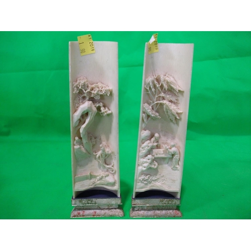 255 - PAIR OF IVORY CARVED SCENE  ORNAMENTS