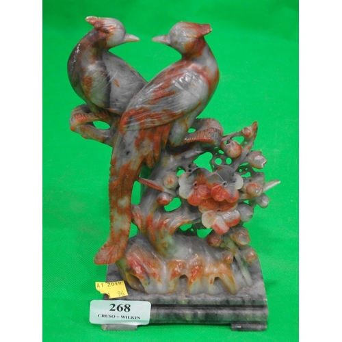 268 - CHINESE SOAP STONE CARVING OF TWO BIRDS 20CM HIGH