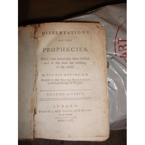 112 - VOLUME 1 NEWTONS DISSERTATION ON THE PROPHECIES 1744 BY THOMAS NEWTON DD & 1828 DICTIONARY FRENCH & ... 