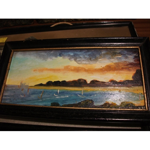 168 - 2 X SMALL OIL PAINTINGS RIVER & SEA SCENE 8'' X 41/4''