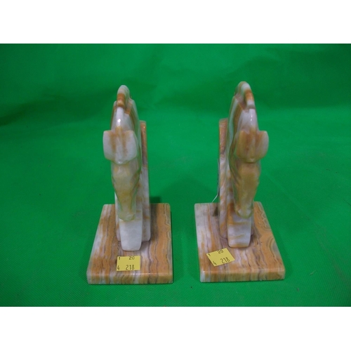 334 - PAIR ALABASTER HORSE HEAD BOOK ENDS