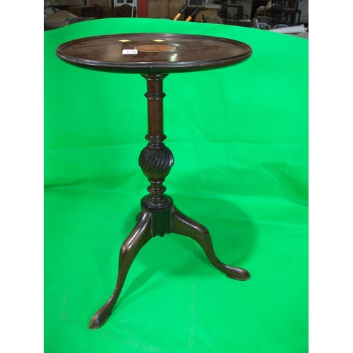 339 - MAHOGANY INLAID WINE TABLE ( REPAIRED LEG )