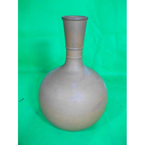 222 - PAIR OF BOTTLE VASES ONE  23 CM HIGH & ONE BOTTLE VASE 26 CM HIGH