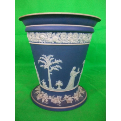 229 - WEDGEWOOD JASPERWARE VASE 18.5CM DIAMETER BY 19CM HIGH