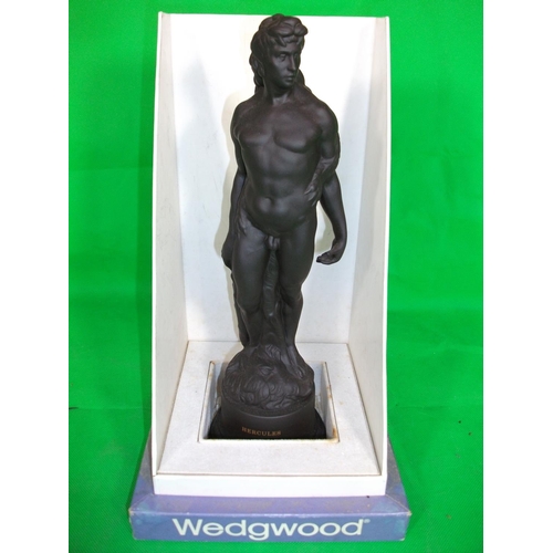 237 - WEDGEWOOD BLACK BASALT HERCULES FIGURINE 27.5CM IN ORIGINAL BOX