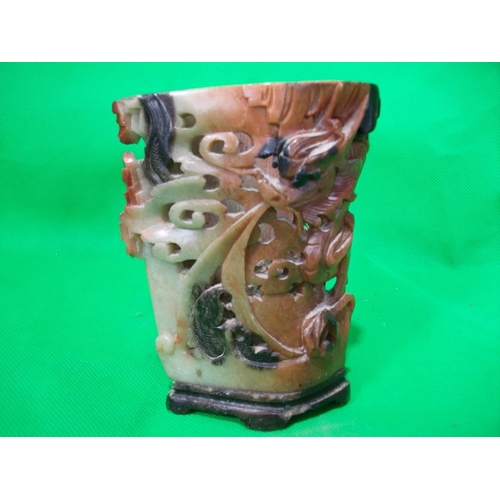 245 - CHINESE SOAPSTONE CARVING ASHTRAY AND ONE OTHER