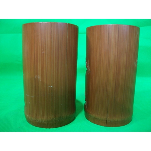 260 - PAIR OF BAMBOO CARVED POTS OF 13.5CM HIGH