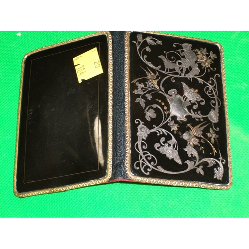 265 - PRETTY DECORATIVE  INLAID WITH SILVER AND ENAMEL & GILT  CARD HOLDER