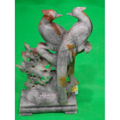 268 - CHINESE SOAP STONE CARVING OF TWO BIRDS 20CM HIGH