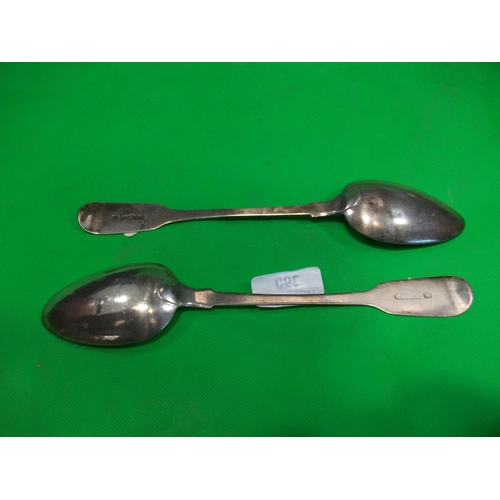 290 - 2 X GEORGIAN SILVER SERVING SPOONS 1823