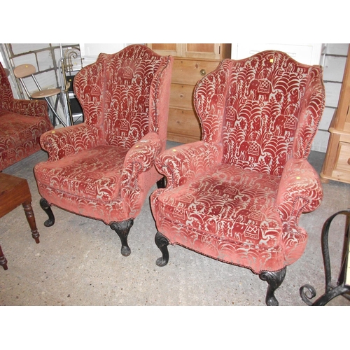 525 - PAIR OF QUEEN ANN STYLE ARM CHAIRS, 43''H X 34''L X 31''D