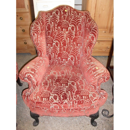 525 - PAIR OF QUEEN ANN STYLE ARM CHAIRS, 43''H X 34''L X 31''D