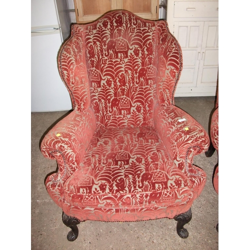 525 - PAIR OF QUEEN ANN STYLE ARM CHAIRS, 43''H X 34''L X 31''D