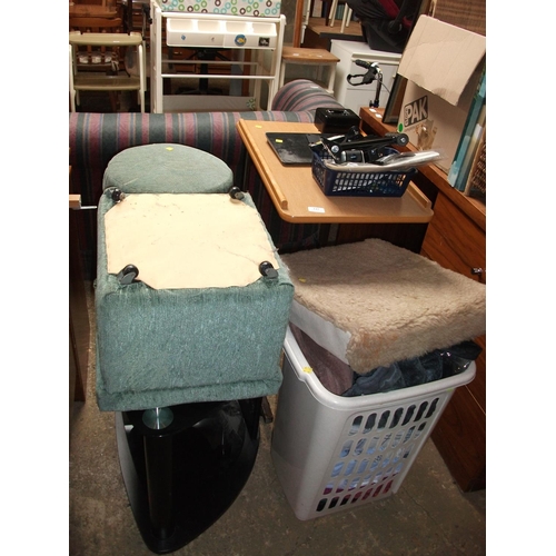 143 - BED TABLE, TV STAND, LINEN, FOOTSTOOLS ETC.