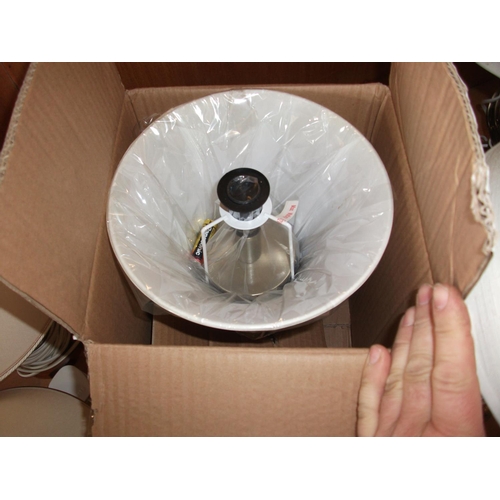 269 - 3 X LAMPS WITH CREAM SHADES MODERN. WARRANTED UNTIL 12 NOON ON TUESDAY FOLLOWING THE ABOVE SALE.