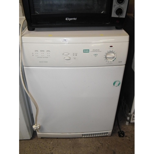 108 - CREDA CONDENSER TUMBLE DRYER - WARRANTED UNTIL NOON TUES FOLLOWING THE ABOVE SALE