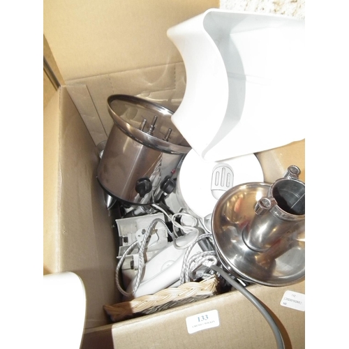 133 - BOX OF KITCHEN EQUIPMENT -  WARRANTED UNTIL 12 NOON ON TUESDAY FOLLOWING THE ABOVE SALE