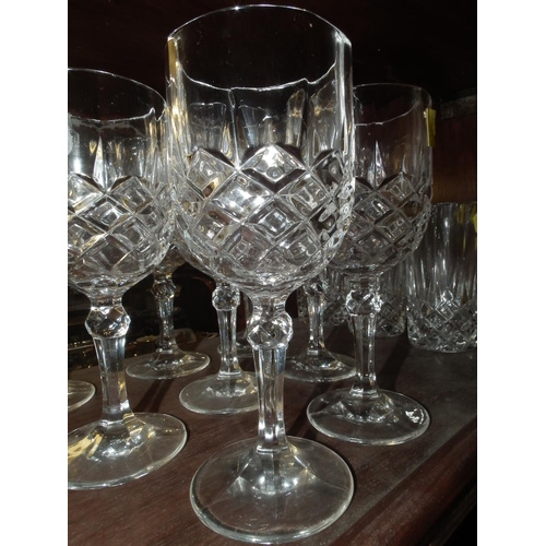 429 - SET OF 8 HEAVY CUT GLASS WINE GLASSES