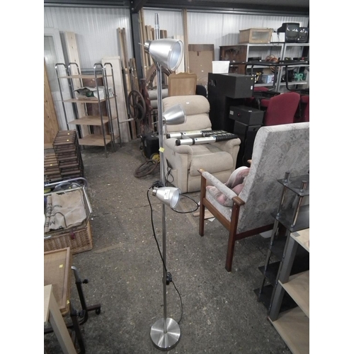 24 - LARGE MODERN STANDARD LAMP (SILVER) - WARRANTED UNTIL NOON TUES FOLLOWING THE ABOVE SALE