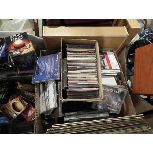 240 - 4 BOXES OF RECORDS/CD'S/BLANK TAPES ETC