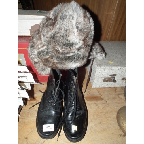 250 - PAIR OF DOC MARTENS AIRWAIR & FLUFFY HAT