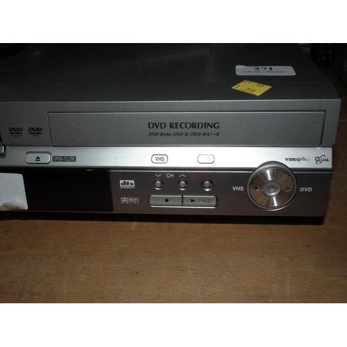 271 - PANASONIC DVD/VIDEO RECORDER PLAYER & REMOTE - WARRANTED UNTIL NOON TUES FOLLOWING THE ABOVE SALE