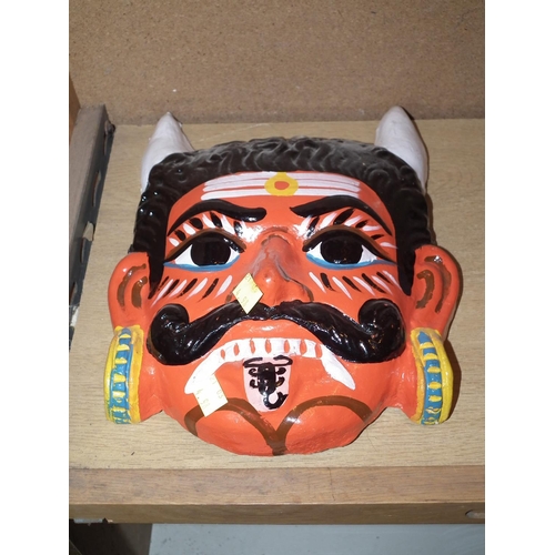 344 - 2 PAPER MACHE INDIAN FACE WALL MASKS