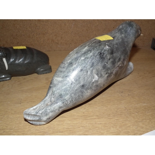 353 - SEAL & WALRUS INUIT SOAPSTONE CARVINGS