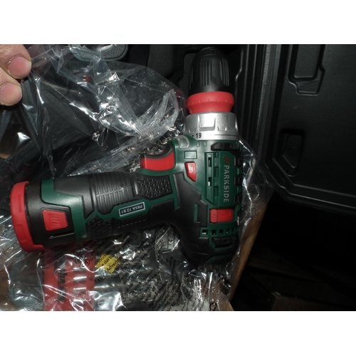 114 - PARKSIDE CORDLESS DRILL DRIVER IN CASE WITH BITS -  WARRANTED UNTIL 12 NOON ON TUESDAY FOLLOWING THE... 