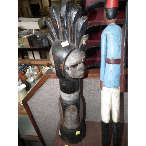 369 - AFRICAN CARVED TALL ORNAMENT & 1 OTHER