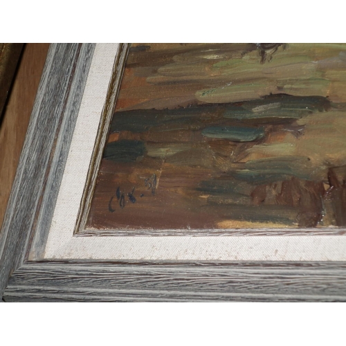 386 - OIL PAINTING OF CLEY BY JACK COX DATED 1959 (WINDMILL SCENE) OVERALL SIZE: 79 X 69 CM