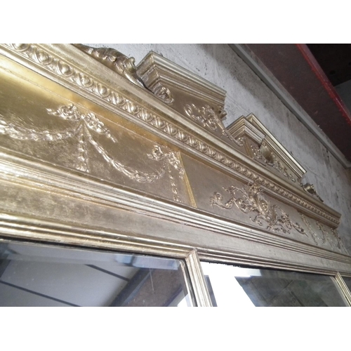 390 - DECORATIVE BEVEL EDGED OVERMANTLE MIRROR IN GILT