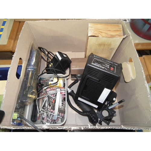 198 - BOX MODEL & HOBBY ITEMS/KNIFES/MINI DRILL/PAINT/MOTOR PARTS ETC ETC - WARRANTED UNTIL NOON TUES FOLL... 