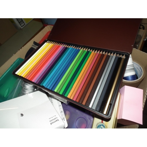 217 - BOX OF STATIONERY/ART/CRAFT