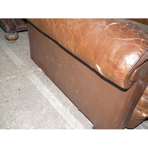 459 - BROWN LEATHER 3 SEATER SOFA AND CHAIR A/F