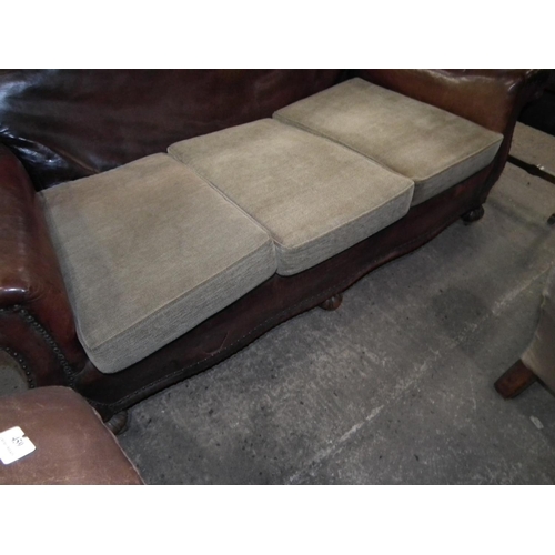 459 - BROWN LEATHER 3 SEATER SOFA AND CHAIR A/F