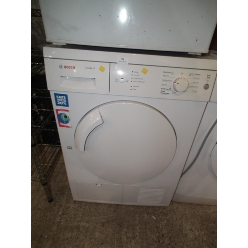 91 - BOSCH CONDENSER TUMBLE DRYER - WARRANTED UNTIL NOON TUES FOLLOWING THE ABOVE SALE