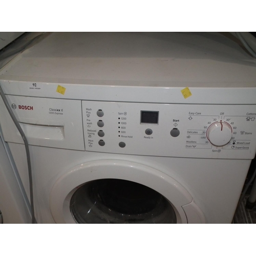 92 - BOSCH 1200 CLASSIX WSHING MACHINE - WARRANTED UNTIL NOON TUES FOLLOWING THE ABOVE SALE