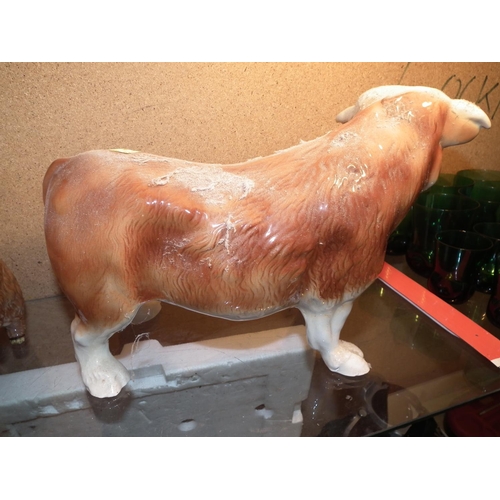 318 - BESWICK BULL A/F & LARGE ORNAMENT